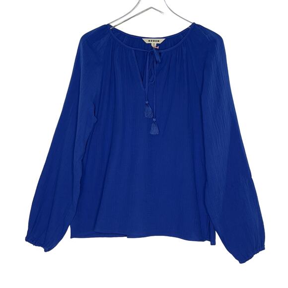 Boden 10 NEW Doublecloth Blouson Sleeve Top Surf the Web Blue *flaw - Picture 2 of 11